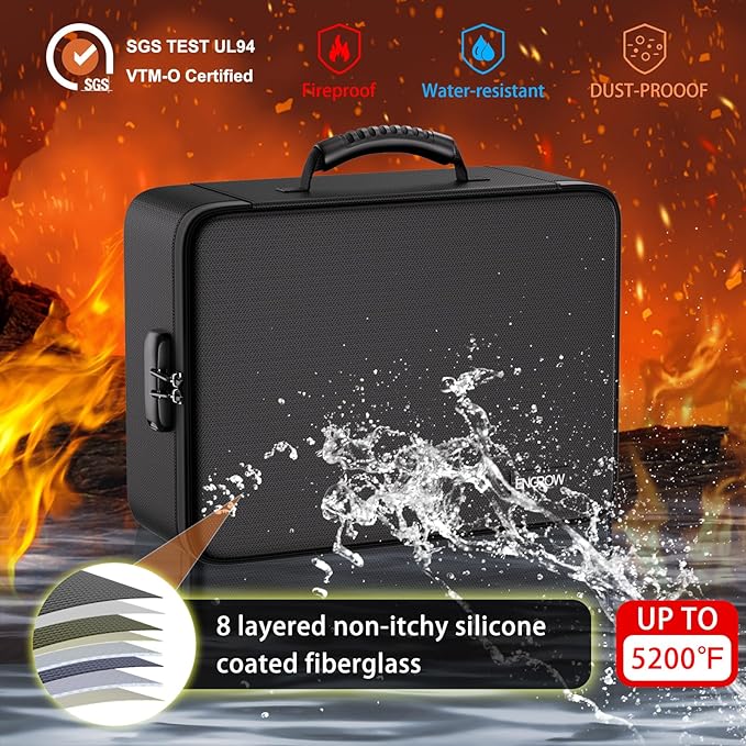 ENGPOW Fireproof Document Box with Lock,5200℉ Soft Case Fireproof Box with 25 Pocket Accordion File Folder,Multi-Layer Firepr