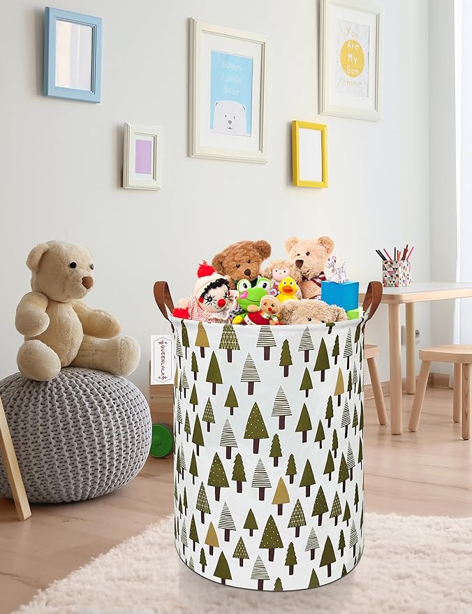 QUEENLALA Large Storage Basket,Laundry Hamper/Bathroom/Home Decor/Collapsible Round Storage Bin,Boys and Girls Hamper/Boxes/C