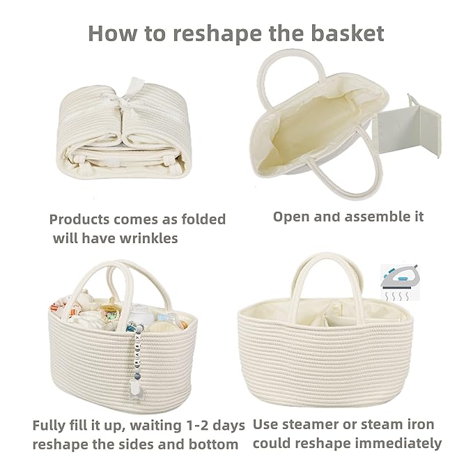 Large Baby Diaper Caddy Organizer for Girl Boy Rope Nursery Storage Bin Basket Portable Holder Tote Bag for Changing Table Ca