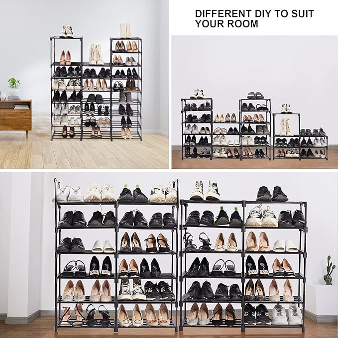Mavivegue Extra Large Shoe Rack, 8 Tier 4 Rows 72-76 Pairs Big Tall Metal Shoe Shelf,Big Boot Rack Storage Organizer for Gara