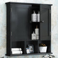 TaoHFE Black Bathroom Over The Toilet Storage Cabinet,Wall Medicine Cabinet Organizer with 2 Door Adjustable Shelves,Wooden M