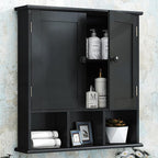 TaoHFE Black Bathroom Over The Toilet Storage Cabinet,Wall Medicine Cabinet Organizer with 2 Door Adjustable Shelves,Wooden M