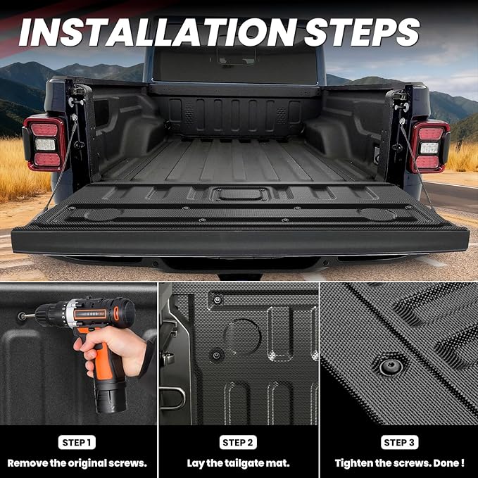 LASFIT Tailgate Mat for Jeep Gladiator 2020-2026, All Weather TPE Tailgate Protector Liner Replacement Accessories Tailgate Cover