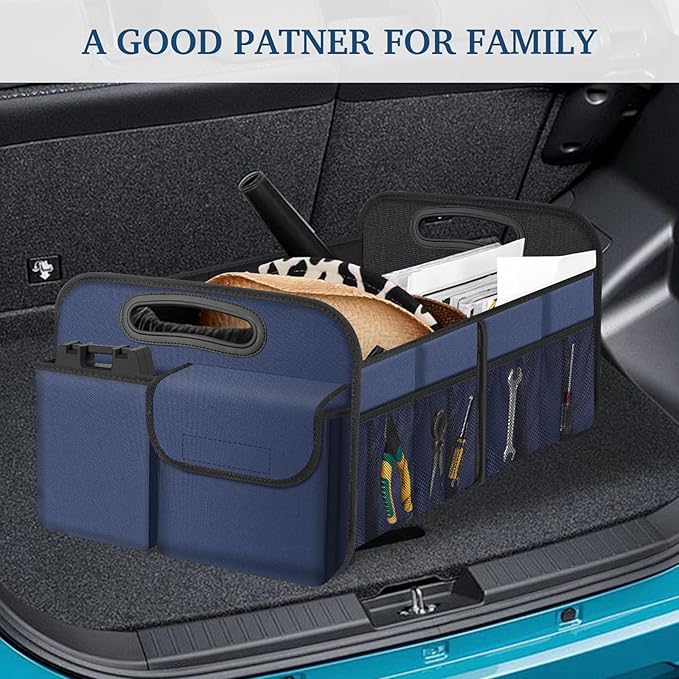 Femuar Car Trunk Organizer, Collapsible, Waterproof, Non-Slip, Blue, 52L, 5 Compartments, Rectangular, Portable, Practical