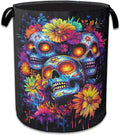 Skull Flowers Laundry Basket Collapsible Laundry Hamper Clothes Toy Storage Bin for Bathroom Bedroom Room Decor 16" X 20.8"