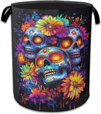 Skull Flowers Laundry Basket Collapsible Laundry Hamper Clothes Toy Storage Bin for Bathroom Bedroom Room Decor 16" X 20.8"