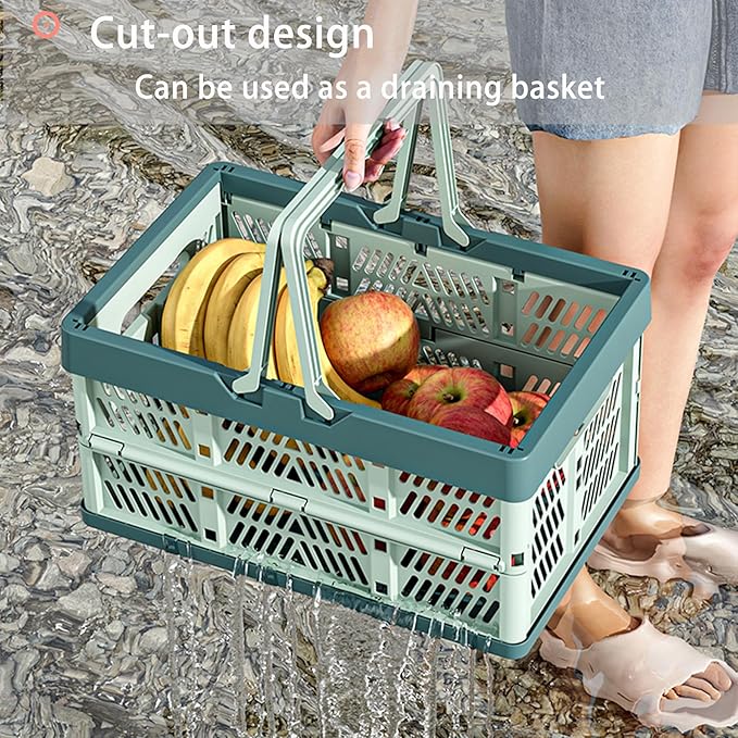Collapsible Plastic Storage Crate - 20L Folding Organizer Basket Portable Stacking Storage Crate Bin with Handle, for Camping