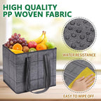 VENO 3 Pack Reusable Grocery Bags, Shopping Bags for groceries, Utility Tote with Handles and Hard Bottom, Foldable Shopping Cart Organizer, Water Resistant, Heavy-Duty (Windowpane, 6 Gallon)