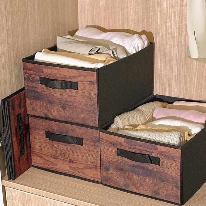 JAKAGO Fabric Storage Bins set of 4 Rectangle Storage Baskets with Handle Foldable Closet Organizer for Clothes Towel bedding
