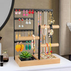 Godboat Jewelry Holder Organizer, 4-Tier Earring Holder with 48 Holes, 6 Hooks Necklace Holder, Removable Bracelet Holder, Gi