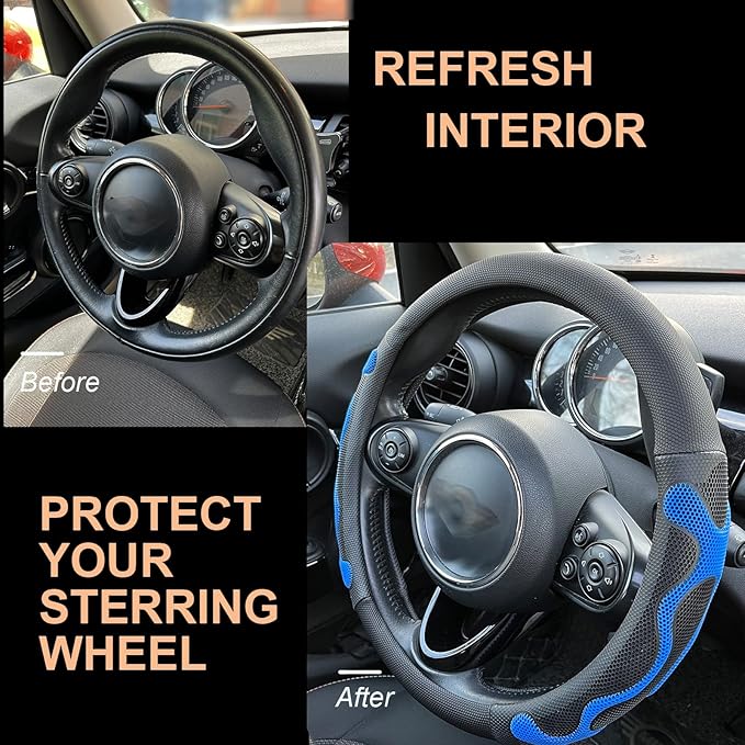 PINCTROT Comfy Grip Steering Wheel Cover, Anti-Slip Design, Universal 14.5-15 Inch(Silicone Blue)