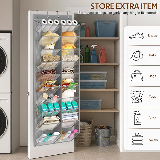 MISSLO 30 Pairs Over the Door Shoe Organizer Breathable Mesh Hanging Shoe Rack for Closet Storage with Wide Deep Pockets 10 T