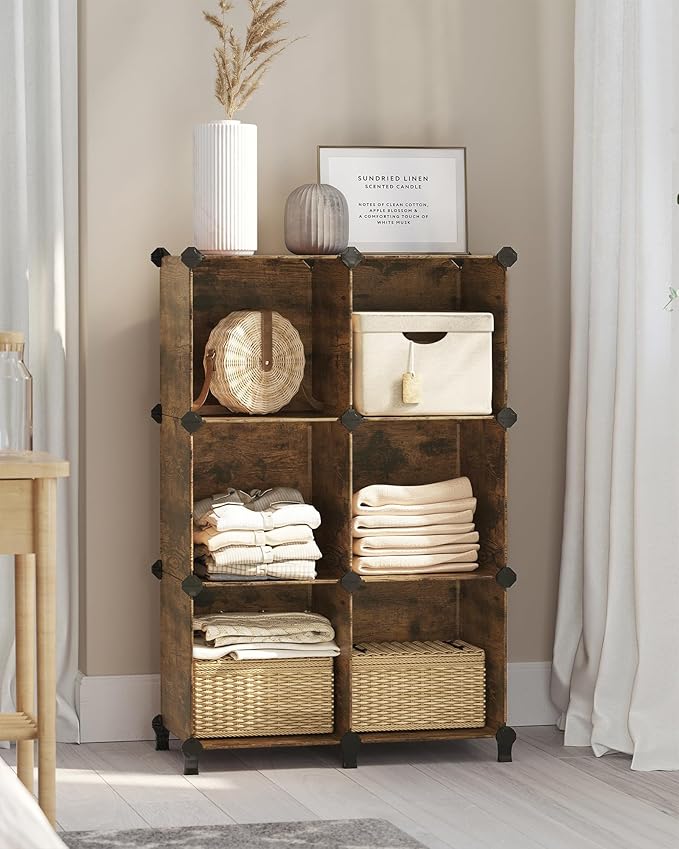 SONGMICS 6 Cube Storage Organizer, Modular Bookshelf, DIY Closet Organizers and Storage, Plastic Stackable Shelves, 11.8 x 11