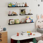 Fun Memories Picture Ledge Shelf, 16 Inch Long Floating Shelves Set of 6, Picture Shelf for Wall with Lip, Large Nursery Book