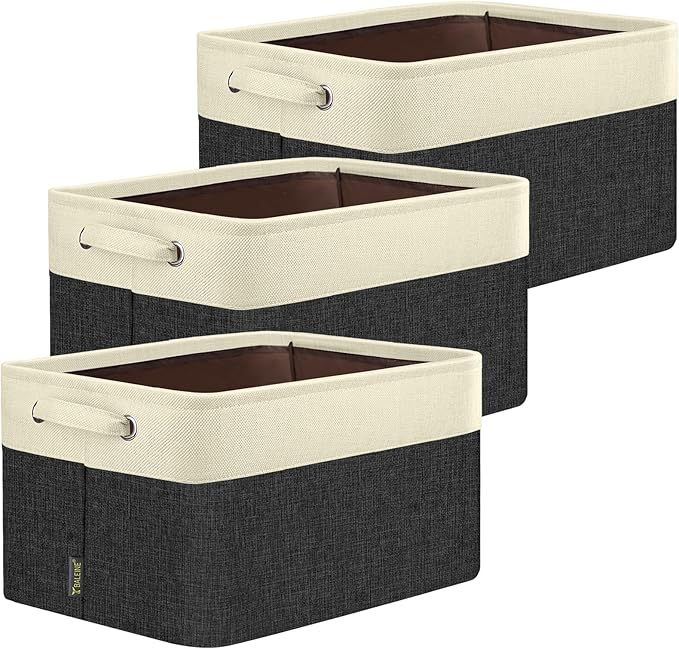 BALEINE 3 Pack Fabric Closet Storage Bins for Shelves, Linen Closet Organizers and Storage, Decorative Baskets for Organizing
