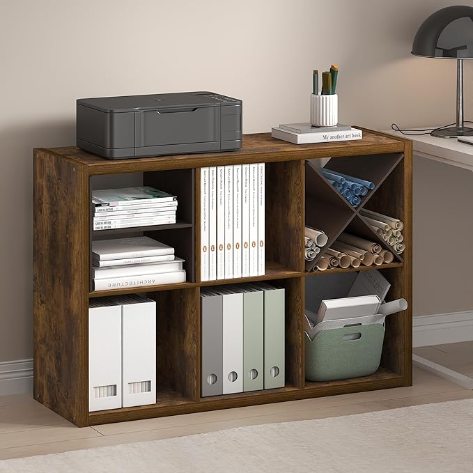 Furinno Cubicle Book Shelf, 6-Cube Bookshelf, Extra Thick Frame Horizontally & Vertically Reversible Bookcase with Open Back,