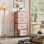 WLIVE 4 Drawers Dresser for Bedroom, Pink Rose Gold Fabric Clothes Storage Organizer Unit, Dresser for Hallway, Entryway, Clo