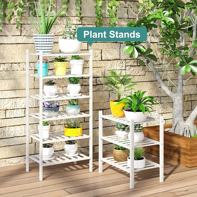 viewcare Small Shoe Rack for Entryway, White Shoe Organizer for Closet, Bamboo Wood Standing Shoe Shelf for Indoor Outdoor (W