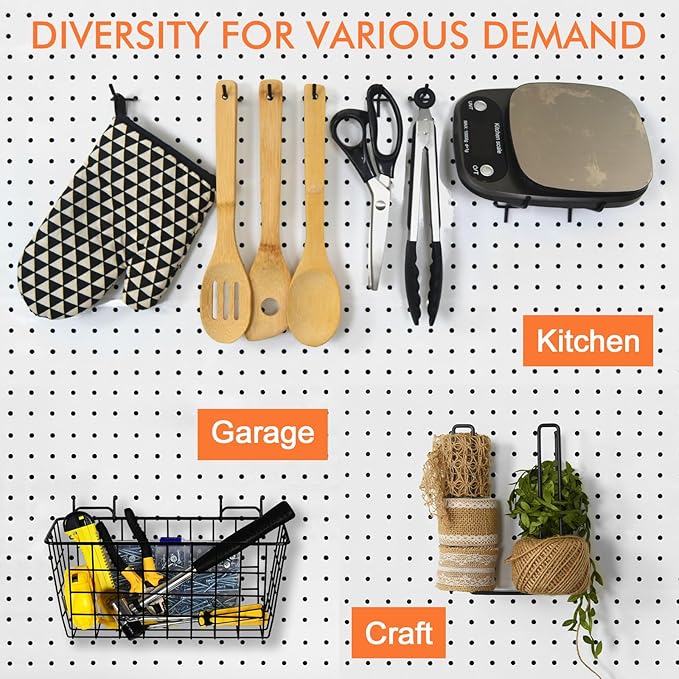 Pegboard Basket Organizers, Peg Board Large Baskets Hooks Bins Cups Tool Organizer 42 Pack Set, Wall Storage Display Hanging 