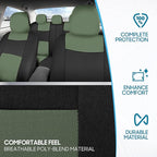 BDK PolyPro Car Seat Covers Full Set in Green on Black, Front and Rear Split Bench Seat Covers for Cars, Easy to Install Car 