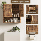 INNOD Bathroom Wall Cabinet, Wall-Mounted Medicine Cabinet with Adjustable Wood Shelf & Doors, Floating Bathroom Cabinet Over