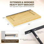 Dreamland 24" Floating Shelves for Wall, 12" Deep Slim Oak Floating Shelves, Wall-Mounted Shelves for Bedroom, Living Room, K