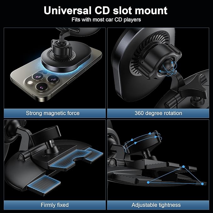 for Qi2 15W Wireless MagSafe CD Car Mount Charger,CD Player Phone Mounts, CD Slot Phone Mount Holder for iPhone 17/16/15/14/13/12, Galaxy S25,Fast Charging for Magnetic iPhone Car Accessories