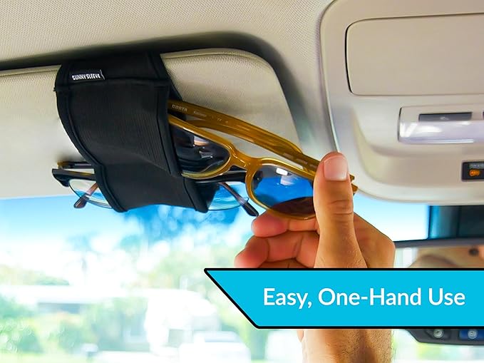 Sunglasses Holder for Car Visor – Dual Storage Holds 2 Pairs | One-Hand Operation, Scratch-Proof, Universal Fit | Glasses Organizer for Vehicle Visor (Black)