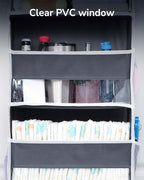 ULG 1 Pack Over Door Organizer with 5 Large and 10 Mesh Side Pockets, 44 lbs Weight Capacity Hanging Storage with Clear Windo
