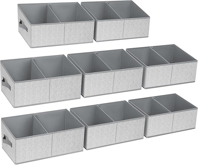 DIMJ Storage Baskets for Shelves 8 Packs - Large Trapezoid Closet Organizer Bins with Handles and Divider, Foldable Clothes C