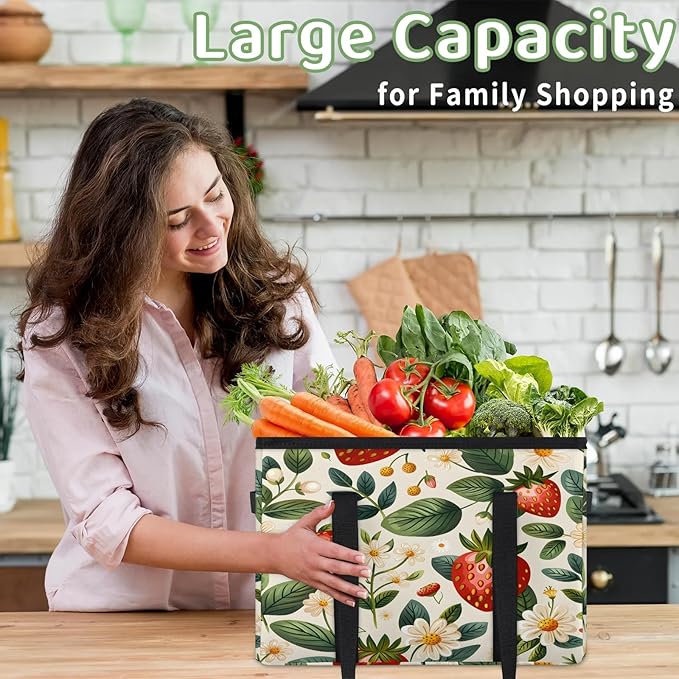 Reusable Grocery Bag, Foldable Large Shopping Tote Bag for Groceries Kitchen Picnic Car Trunk