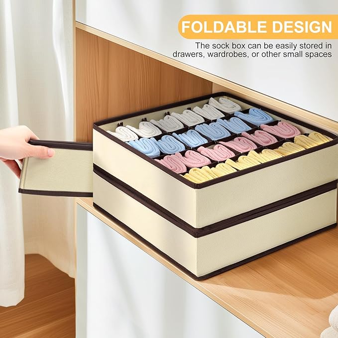 Sock Organizer 4 Pack, Large Sock Drawer Divider, Underwear Storage 24 Cell Closet Organizers and Storage for Wardrobes, Draw