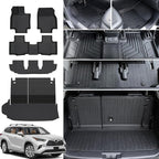 Floor Mat Cargo Mat for 2020-2024 2025 2026 Toyota Highlander 7 Seat Car Mat Accessories(Both Hybrid and Gas), All Weather TPE Cargo Liner Trunk Mat with Backrest Mat(Highlander-Full Set)