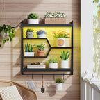 HOOBRO Gaming Floating Shelf with LED Lights, 27.5" LED Wall Mounted Shelf with Hanging Rod & 4 S-Hooks, 4-Tier Hanging Displ