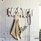 Umbra Sticks Wall-Mounted Coat Rack Rail Hook with 5 Retractable Pegs – Modern, Space-Saving Storage Organizer, White