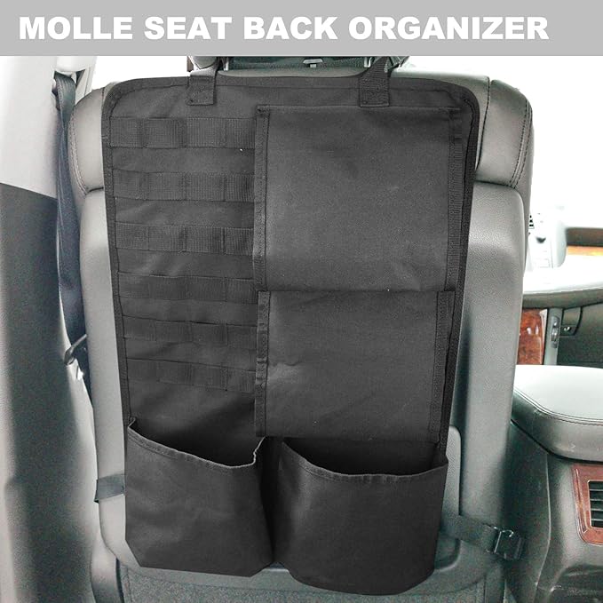 Tactical Car Seat Back Organizer with Molle Panel Vehicle Gun Holder- Seat Back Storage Cover with Gun Rack for Rifle Hunting Universal Fit SUV Truck MPV Pickup (2 Packs)