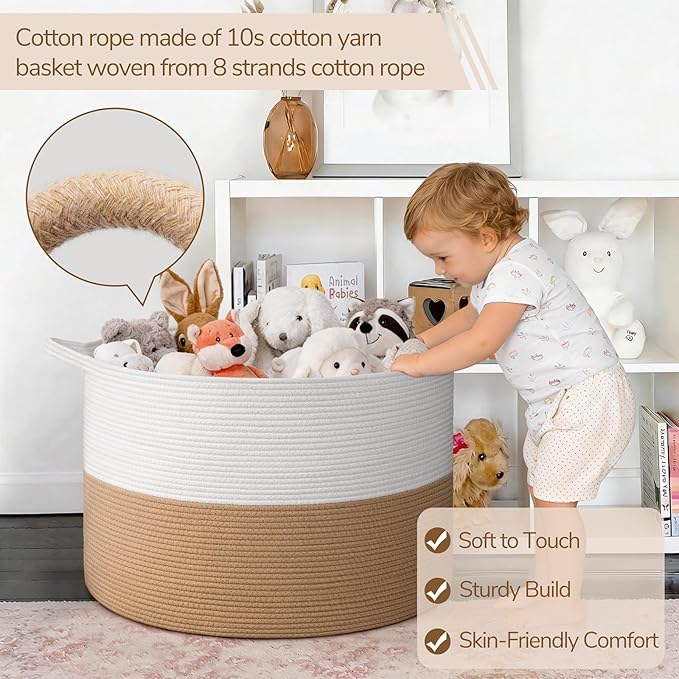 INDRESSME 115L Extra Large Jute Rope Basket, Blanket Basket Home Decor Baby Laundry Baskets for Toys Storage Bedroom, Living 