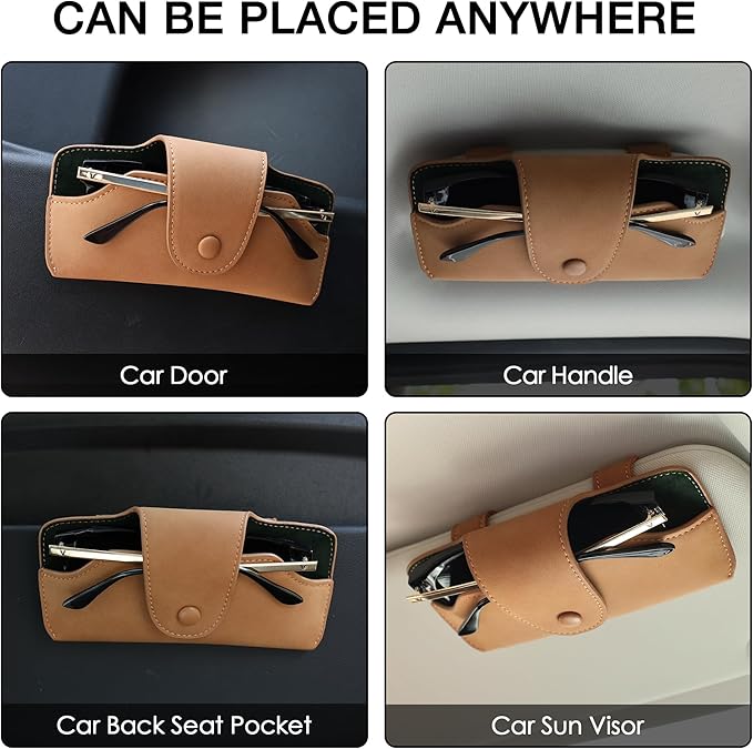 Car Sunglasses Holder for Car Visor Vegan Leather Auto Eyeglass Case with Clip Automotive Interior Visor Accessories