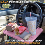 EcoNour 2 in 1 Car Steering Wheel Desk | Steering Wheel Tray for Laptop and Food | Pink Table Tray for Eating with Drinks Holder | Car Accessories