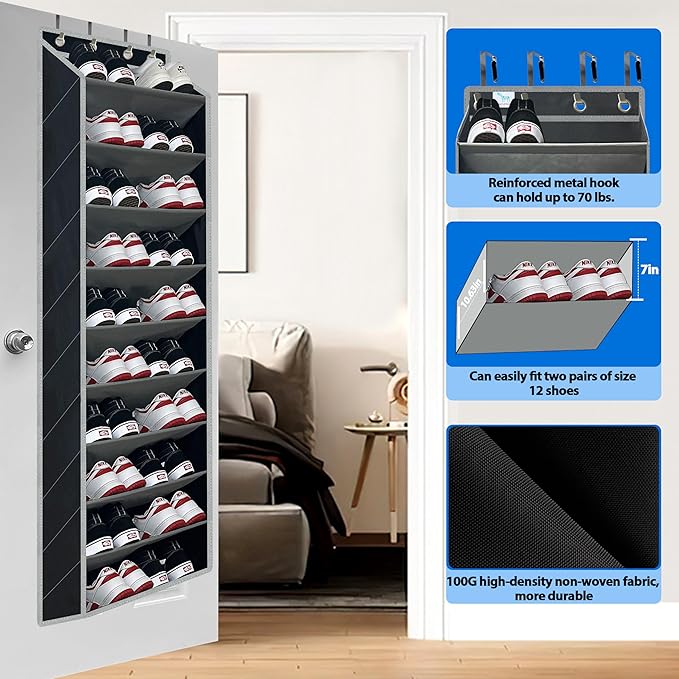 shoe organizer,70 Pounds Large Capacity,20-30-Pair over the door shoe organizer,10 Tiers shoe rack for closet,New upgrade Ant