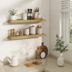 30 Inch Floating Shelves | 6.5 Inch Deep Oak Floating Shelves Set of 2 | 30" W x 6.5" D Rustic Oak Shelves with Invisible Bra