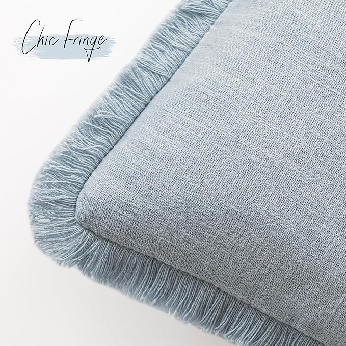 Foindtower Set of 2 Decorative Linen Fringe Lumbar Throw Pillow Covers Boho Farmhouse Cushion Cover with Tassels Soft Accent 