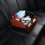 [2025 UPDATED] Leather Car Seat Organizer, Foldable Storage Box for Front Seat, Back Seats & Floor - Removable Divider,