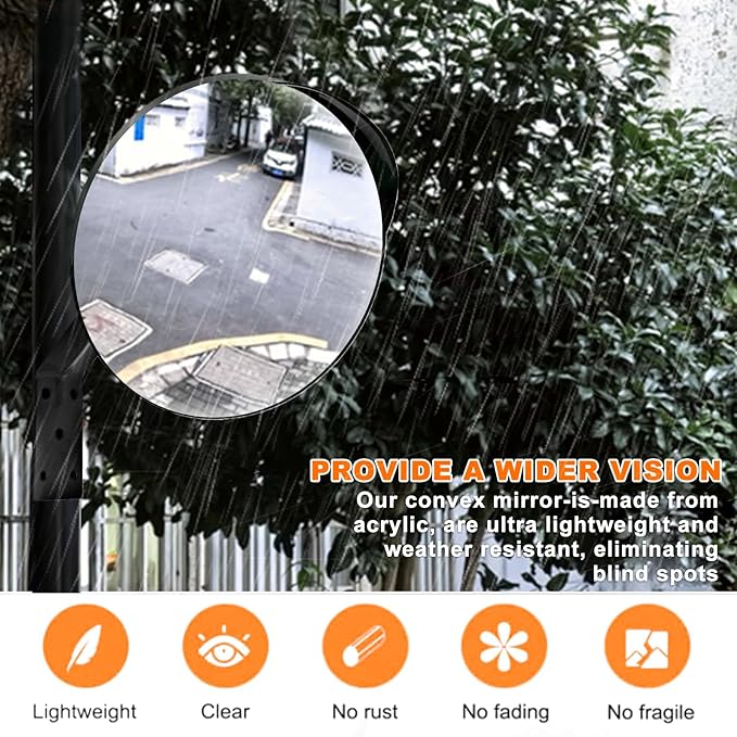 CNQLIS 24 Inch Convex Mirror Outdoor with Adjustable Wall Fixing Bracket,Blindspot Traffic Mirror for Driveway Garage Park Outdoor Wide Angle View Curved Security Blind Spot