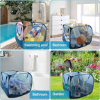 Pop up Pool Toy Storage Bin,32"X32"X30"Pool Float Organizer Bag with 2 Side Pockets Mesh Swimming Pool Toys Organizer with 4 