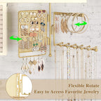 SOLIMINTR Hanging Jewelry Organizer Wall Mount with Rustic Wood Shelf, Ring Display Box, Ear Studs Earring Holder, Rotating N