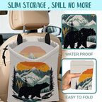 Black Bear Car Garbage Bag Mountain Orange Sunset Drawstring Car Trash Bag Hanging for Back Seat with Adjustable Buckle Canvas Vehicle Trash Can Easy-to-Install