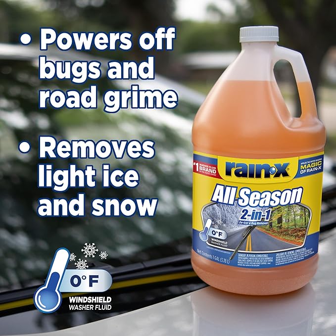 Rain-X All Season 0°F 2-in-1 De-Icer & Bug Remover Windshield Washer Fluid - 1 Gallon (Pack of 6)