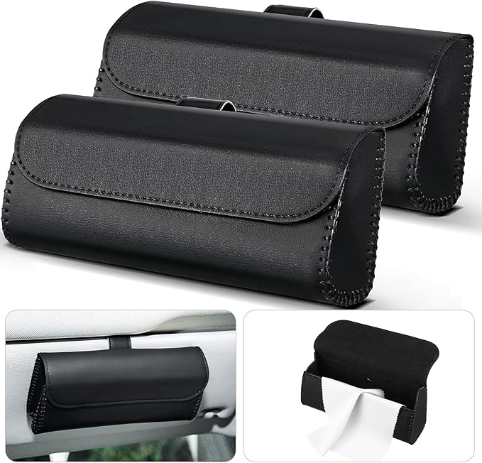 Frienda 2 Pieces Sunglasses Holder for Car Sun Visor, Eyeglasses Visor Organizer Storage Case with 2 Pcs Cleaning Cloths Automotive Interior Accessories