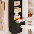 YOUDENOVA Hanging Closet Organizer, 5 Tier Hanging Closet Shelves with 6 Side Pockets and 2 Drawers, Black